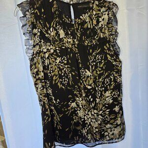 WHITE HOUSE BLACK MARKET Women's Black with Floral Print Top - Large